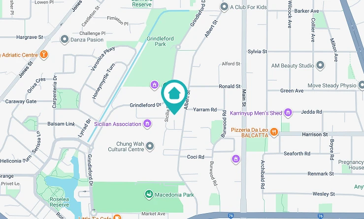 Map showing the location near Grindleford Park in Balcatta, Australia.